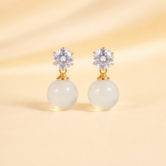 Gold finish Pearl Drop Earrings for Women with Crystal Stud