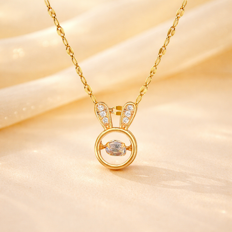 Gold Finish Bunny Pendant Necklace for Women