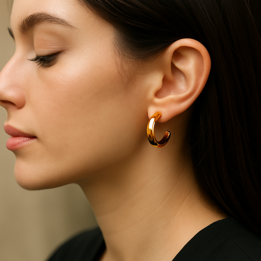 Glossy Gold Chunky Hoop Earrings for Women