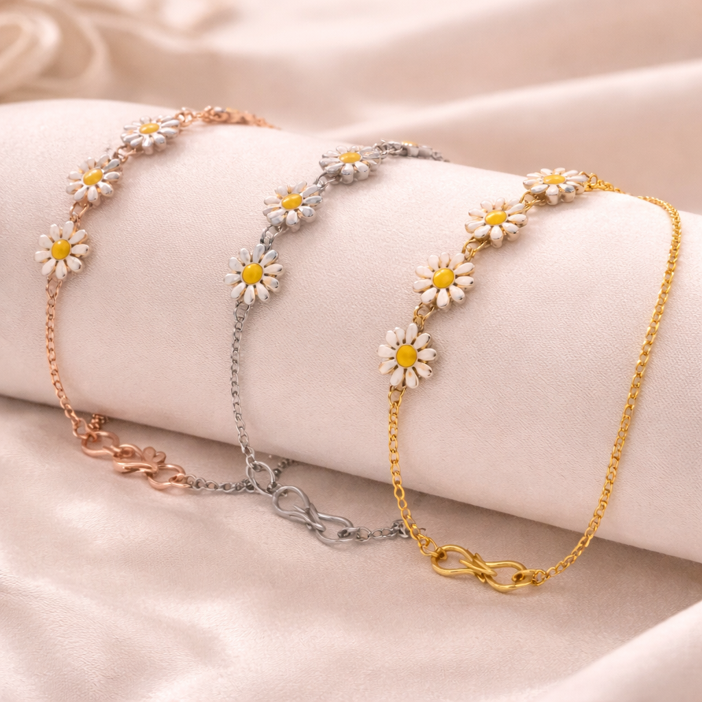 Daisy Charm Bracelets Combo Gold Silver Rose for Women