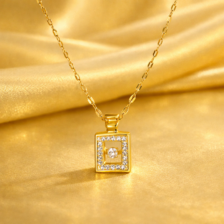 Gold Finish Square Pendant Necklace for Women