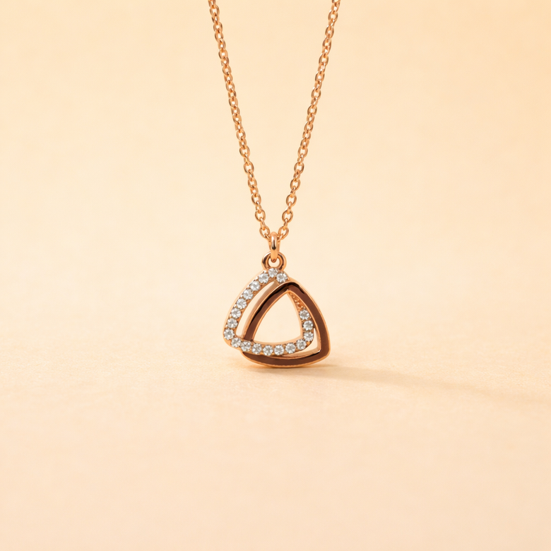Rose Gold Finish Triangle Pendant Necklace for Women
