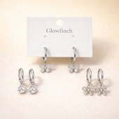 Silver Butterfly & Charm Hoop Earrings for Women pack of 3