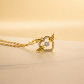 GlowFinch Gold Finish Angel Wing Heart Crystal Pendant Necklace for Women | Symbol of Love & Protection