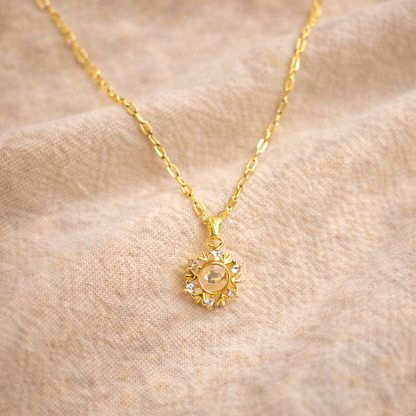 Gold Finish Sunburst Crystal Pendant Necklace for Women