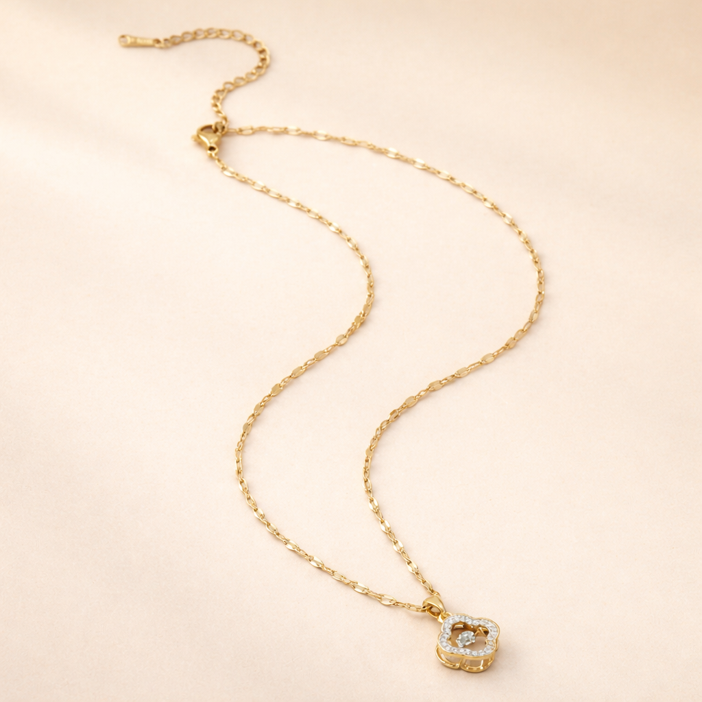 GlowFinch Gold Finish Crystal Pendant Necklace for Women | Elegant Daily Wear Jewellery