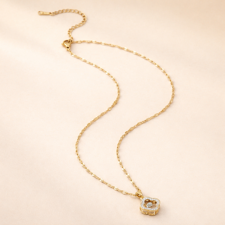 GlowFinch Gold Finish Crystal Pendant Necklace for Women | Elegant Daily Wear Jewellery