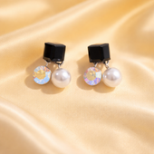 Black Crystal Pearl Drop Earrings for Women | Elegant Jewelry