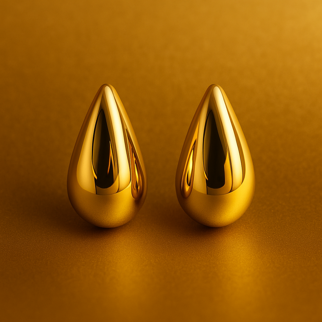 Glossy Gold Teardrop Stud Earrings for Women
