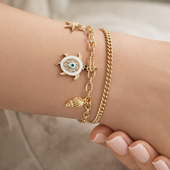 Gold Finish Charm Bracelet for Women with Evil Eye 2 in 1
