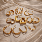 Gold Finish Hoop Earrings Set for Women | Artificial Jewelry Set of 9