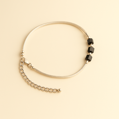 Minimalist Silver finish Bracelet with Black Cube Beads | Adjustable Chain for Women