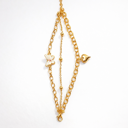 Gold finish Charm Bracelet for Women – Butterfly Heart 3 in 1
