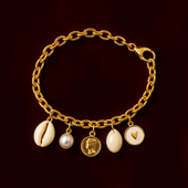 GlowFinch Gold Finish Cowrie Pearl & Coin Charm Bracelet for Women | Trendy Daily Jewellery