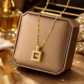 Gold Finish Square Pendant Necklace for Women