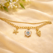 Gold Finish Charm Bracelet for Women with Evil Eye 2 in 1