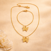 Butterfly Gold Finish Necklace Bracelet Set for Women