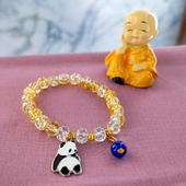 Adorable Panda Charm Crystal Bead Bracelet with Gold Chain & Blue Bead
