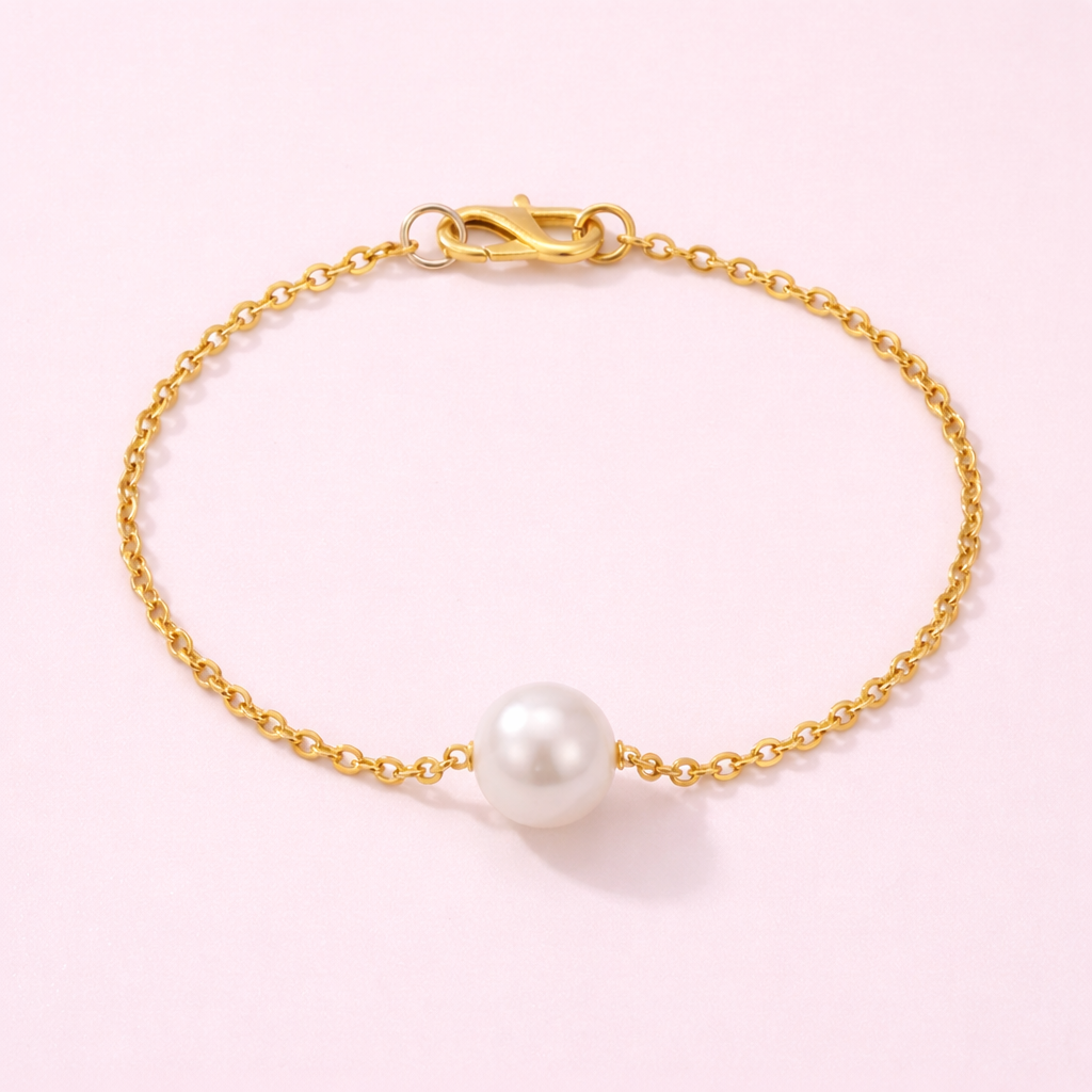Gold Finish Pearl Bracelet for Women | Elegant Chain Jewelry