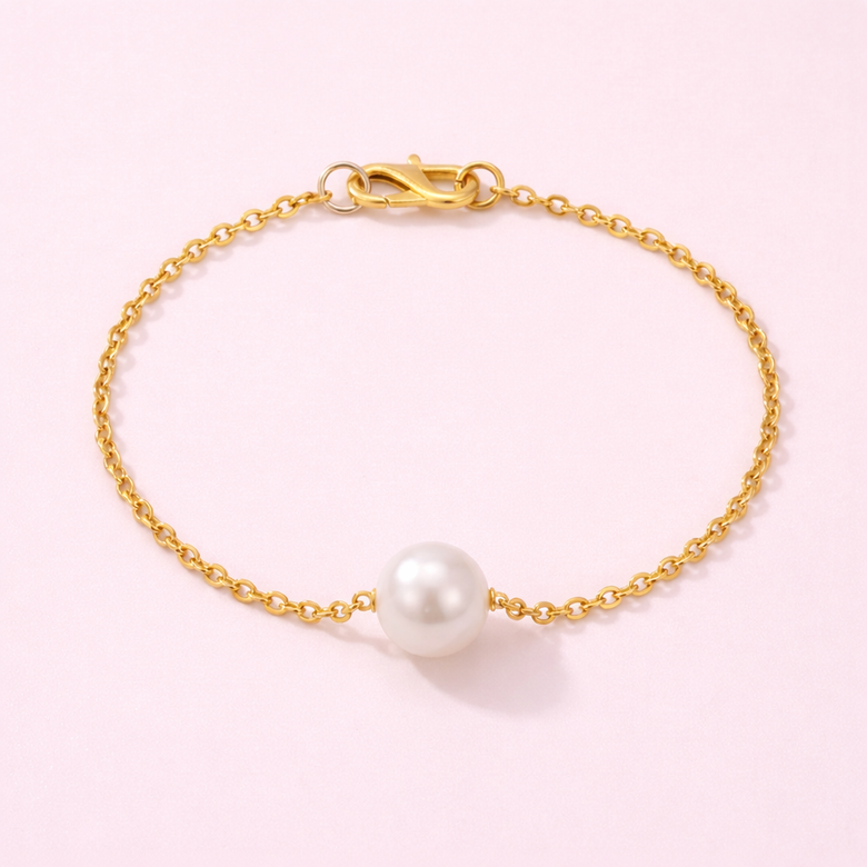 Gold Finish Pearl Bracelet for Women | Elegant Chain Jewelry