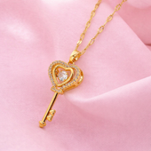 Gold Finish Heart Key Pendant Necklace for Women