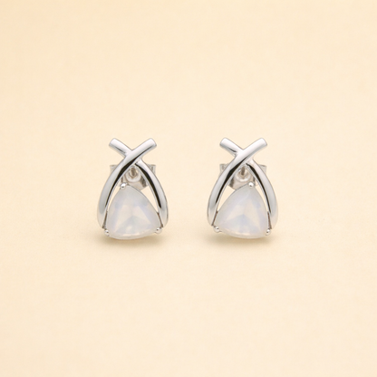 Silver Finish Opal Stud Earrings | Elegant Everyday Jewelry for Women