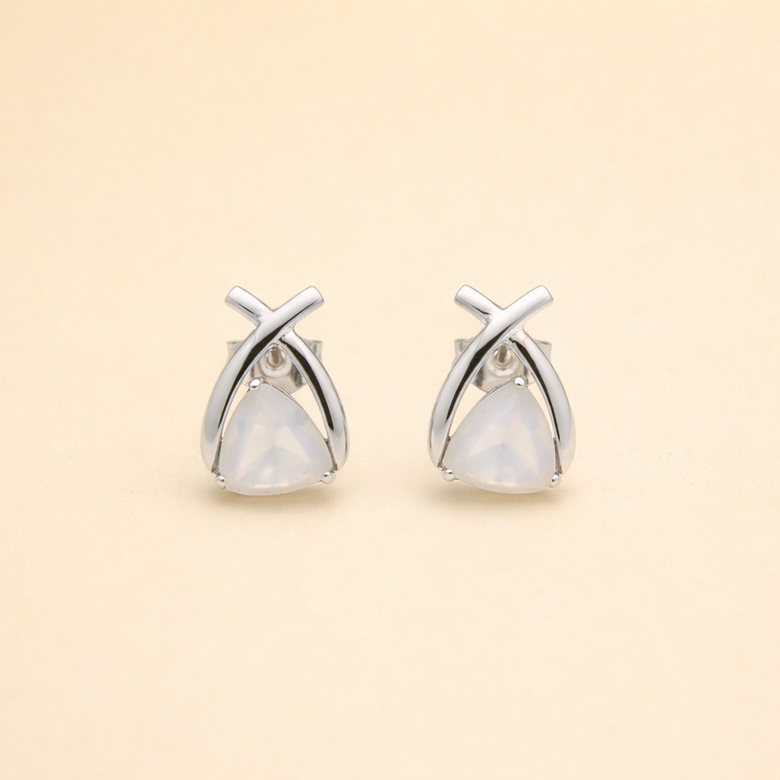 Silver Finish Opal Stud Earrings | Elegant Everyday Jewelry for Women
