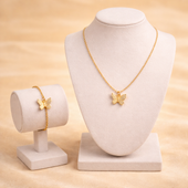 Butterfly Gold Finish Necklace Bracelet Set for Women