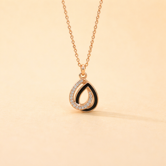 Rose Gold Finish Teardrop Pendant Necklace for Women