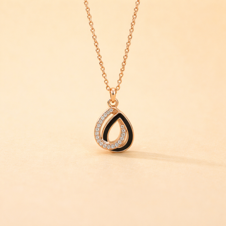 Rose Gold Finish Teardrop Pendant Necklace for Women