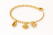 Gold Charm Bracelet Set with Shell, Bow & Bead Chain (Pack of 2)