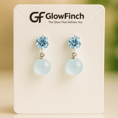 Silver Crystal Stud Earrings with Frosted Stone Drop - Sparkling & Elegant