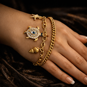 Gold Finish Charm Bracelet for Women with Evil Eye 2 in 1