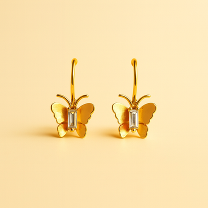 Gold Butterfly Hook Earrings for Women with Crystal Center