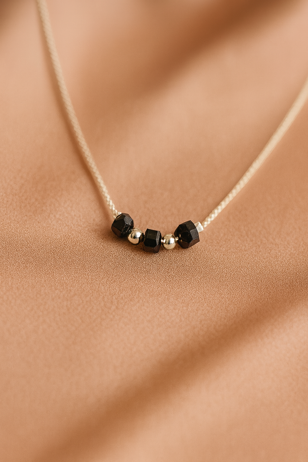 Minimalist Silver finish Bracelet with Black Cube Beads | Adjustable Chain for Women