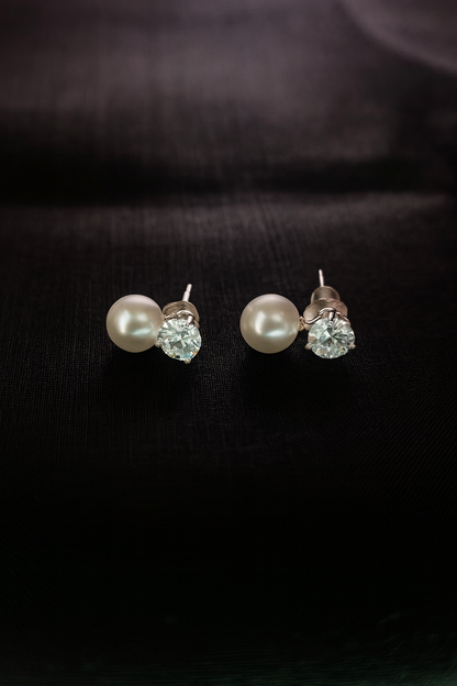 Elegant Pearl & Crystal Silver Stud Earrings