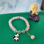 Crystal Bead Bracelet with Panda Charm & Gold Chain Drop