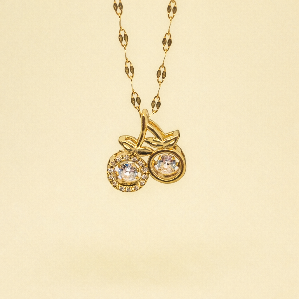 Gold Finish Cherry Pendant Necklace for Women
