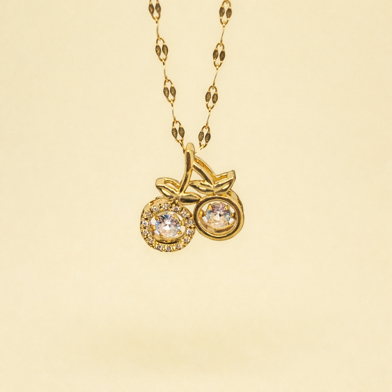 Gold Finish Cherry Pendant Necklace for Women