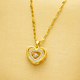 GlowFinch Gold Finish Double Heart Crystal Pendant Necklace for Women | Elegant Love Jewellery