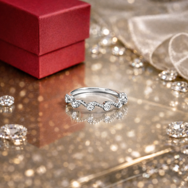 Adjustable Silver Ring with Cubic Zirconia for Women | Fashion Wave Design