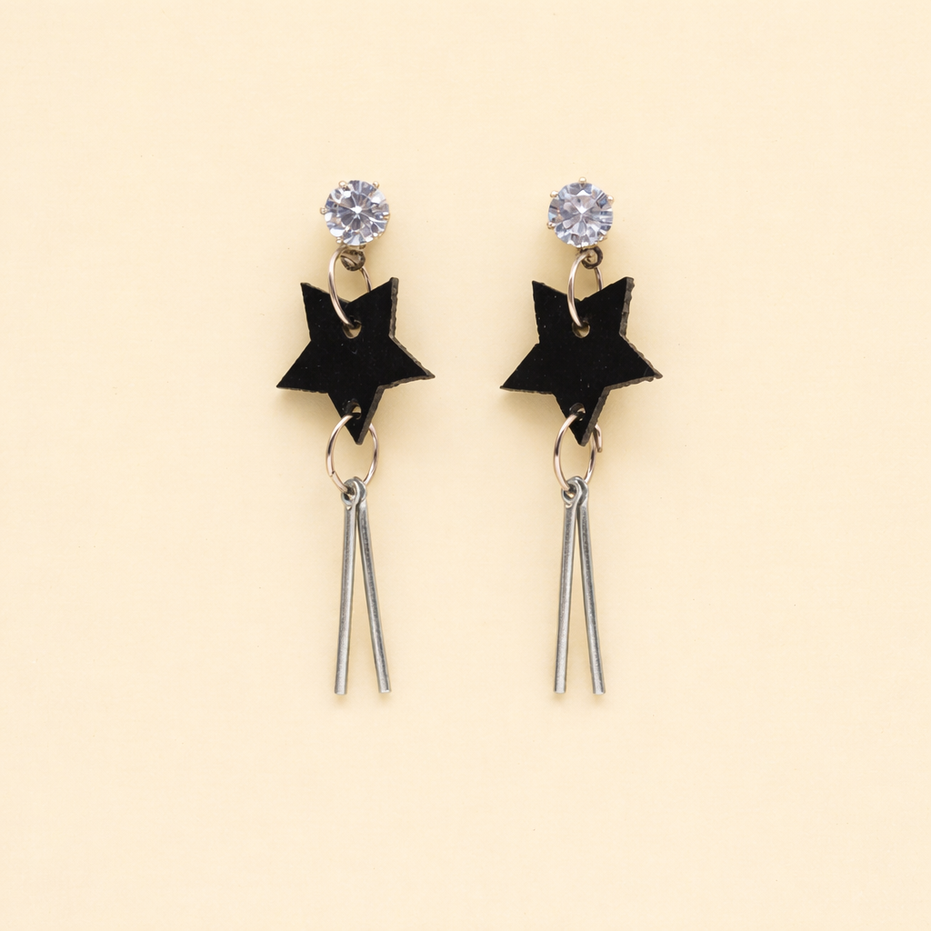 Black Star Drop Earrings for Women Silver Finish Fashion Jewelry
