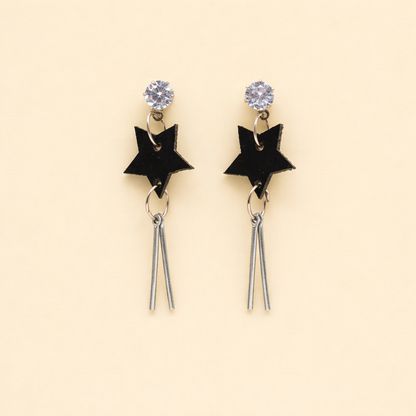 Black Star Drop Earrings for Women Silver Finish Fashion Jewelry