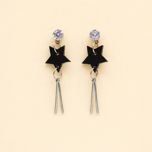 Black Star Drop Earrings for Women Silver Finish Fashion Jewelry