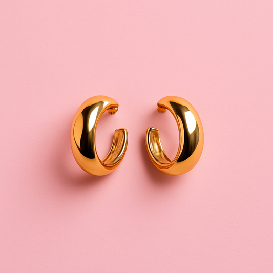 Glossy Gold Chunky Hoop Earrings for Women
