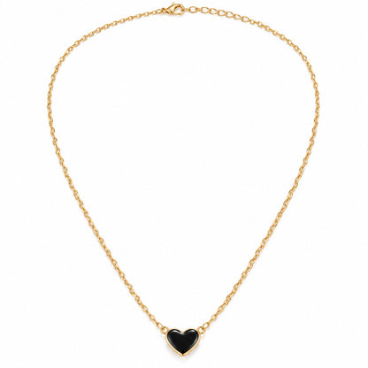Gold black heart pendant chain necklace for women on a white background