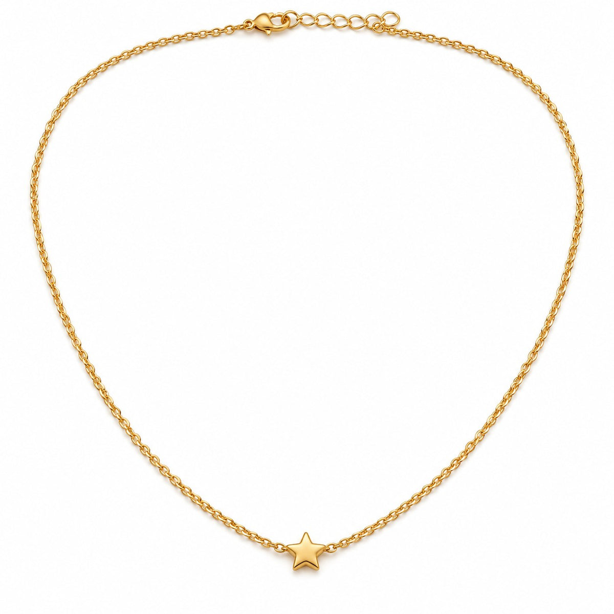 Gold star pendant chain necklace for women on a white background