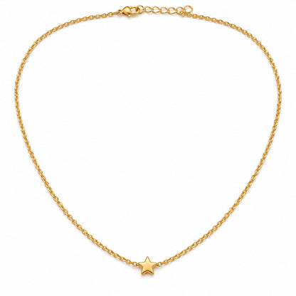 Gold star pendant chain necklace for women on a white background