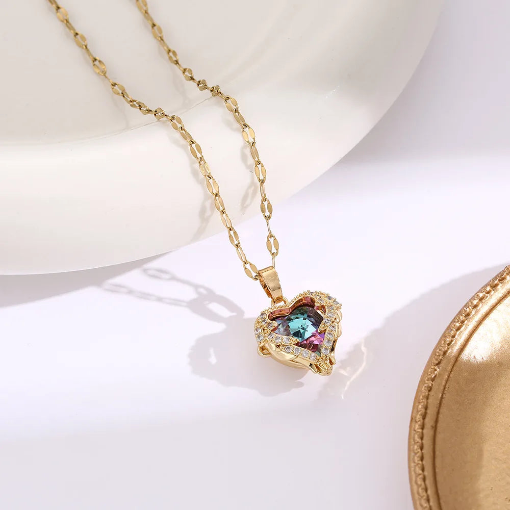 Divine Love Gold and -Plated Heart Crystal Necklace for Women
