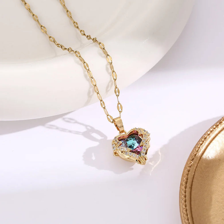 Divine Love Gold-Plated Heart Crystal Necklace for Women